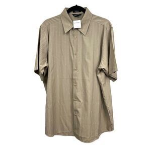 Elliott Button Up Shirt Stripe‎ Tan Collard Short Sleeve Stripe Tan Men Size L